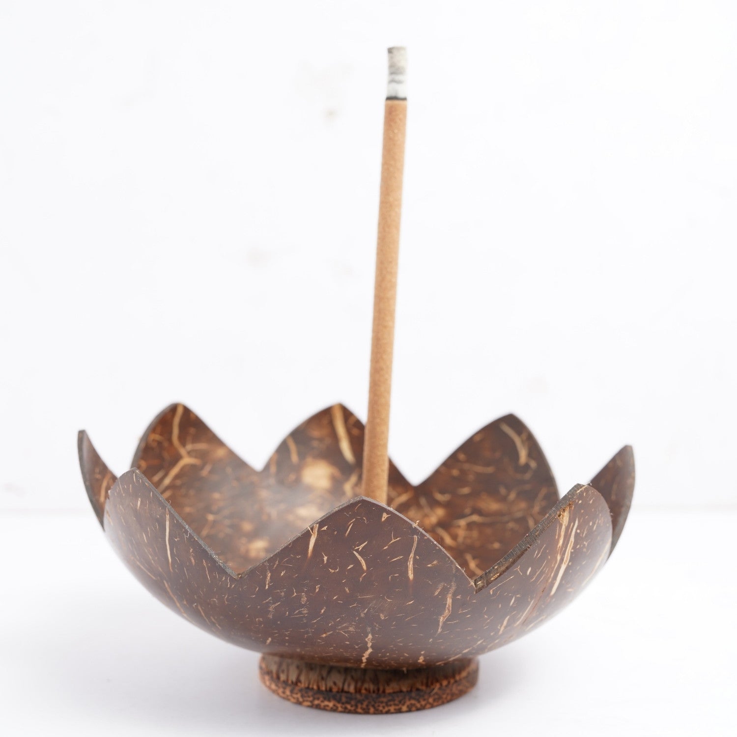 Thenga Coconut Shell Agarbatti Stand with Ash Catcher | Wooden Incense Stick Holder (Set of 1)