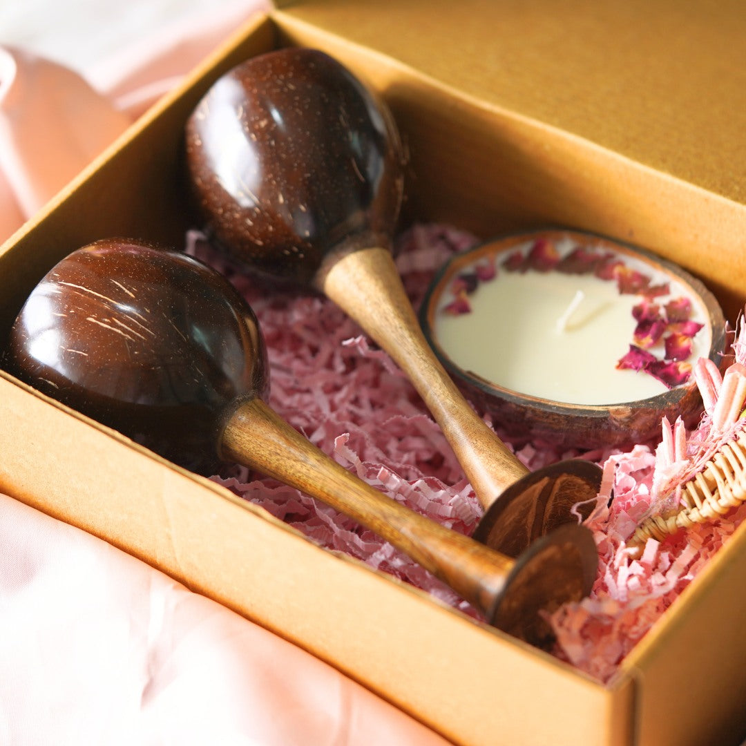 Thenga Eco-Friendly Love Gifts/Hampers Set with 1 Rose Candle, 2 Wine Glasses, Chocolates, Almonds and a Message Card