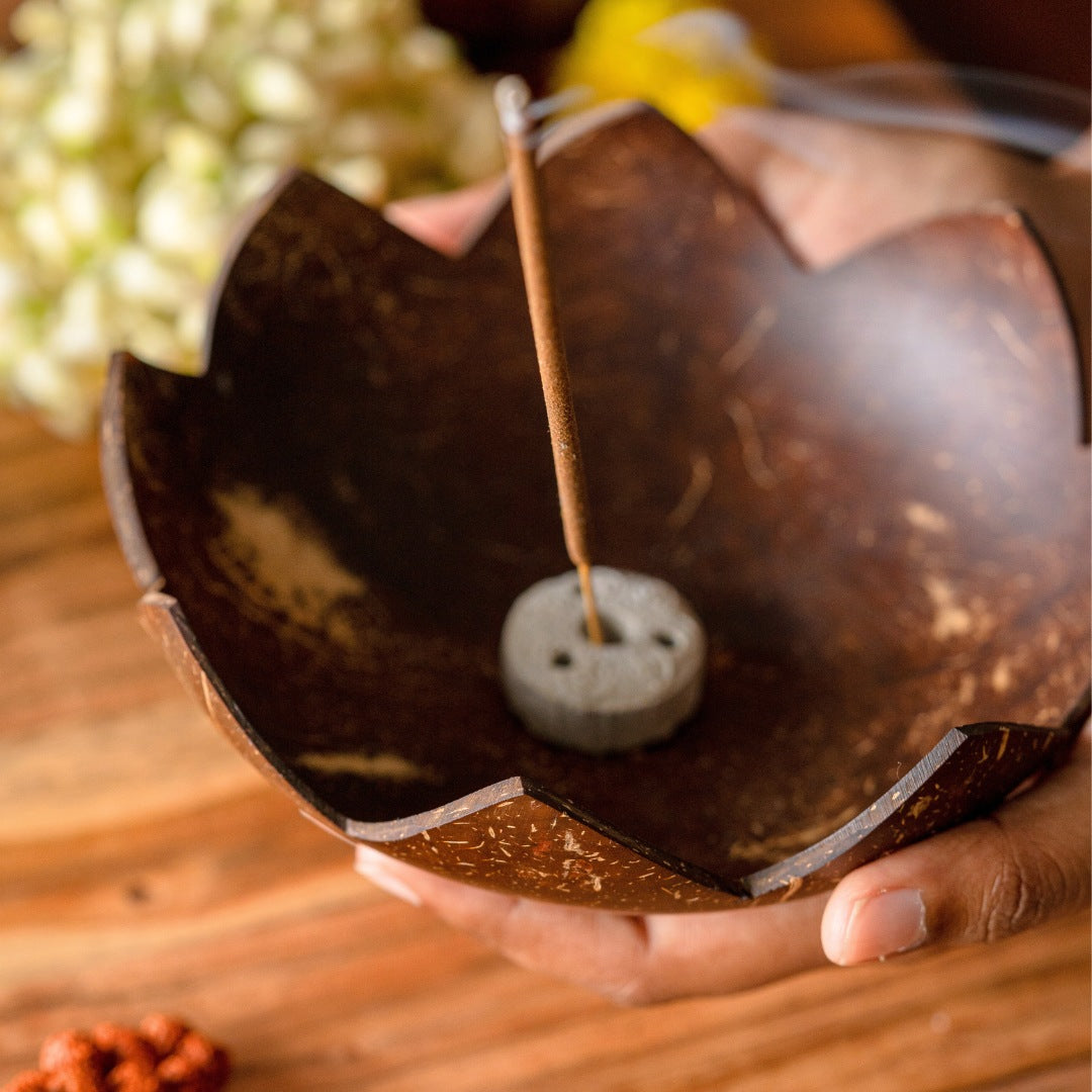 Thenga Coconut Shell Agarbatti Stand with Ash Catcher 