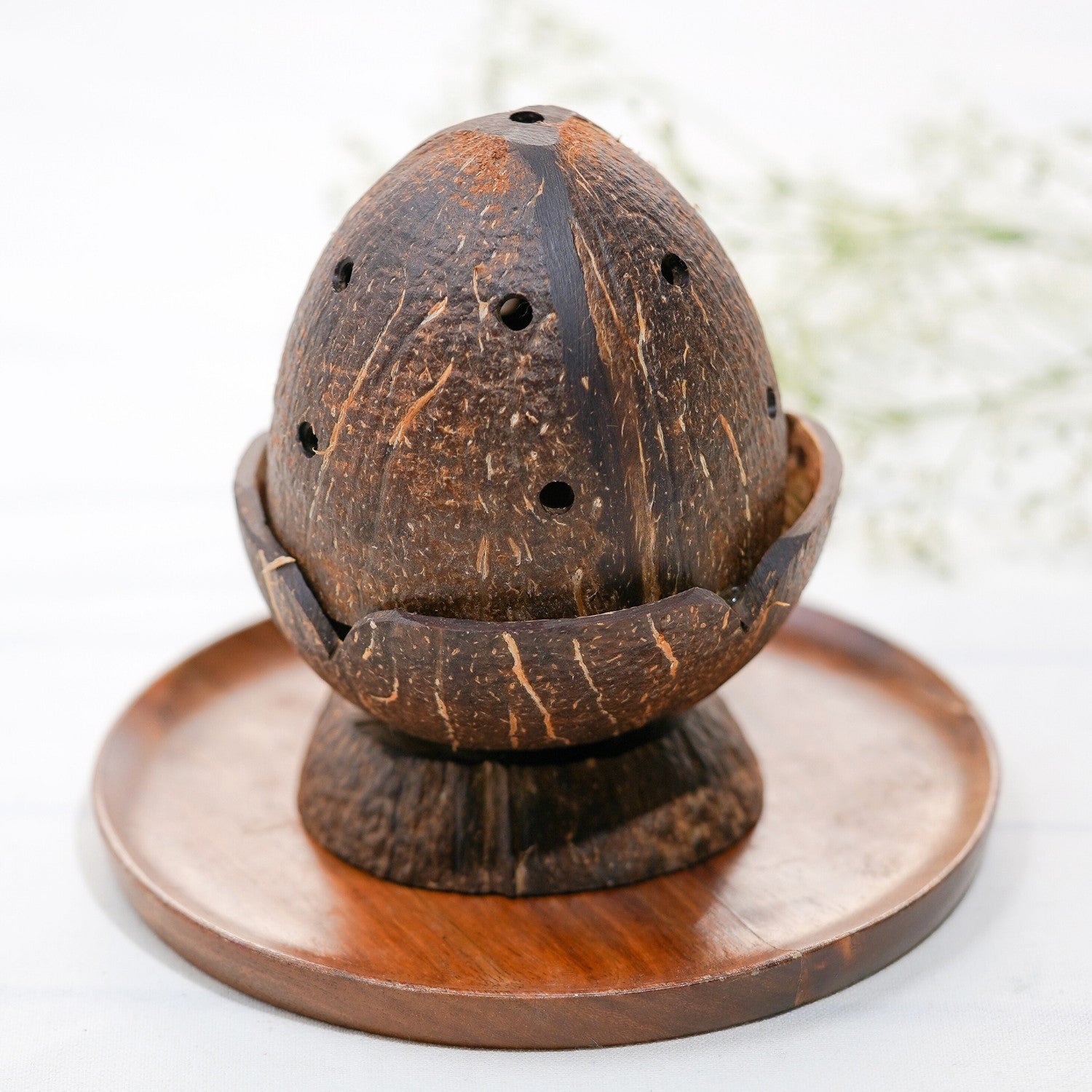 Thenga Coconut Shell Dhoop Stand | Wooden Incense Holder (Set of 1)