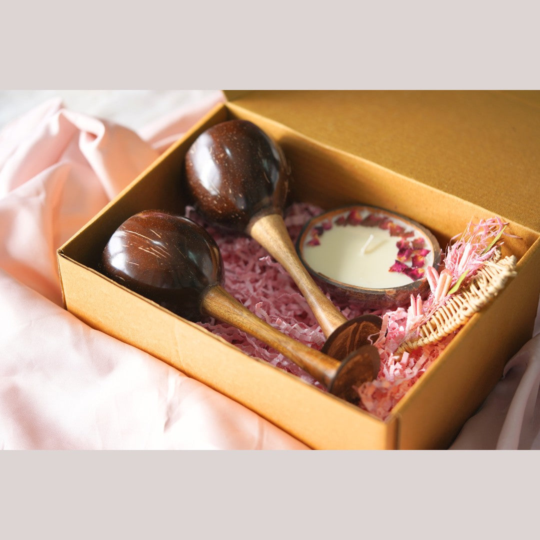 Thenga Eco-Friendly Love Gifts/Hampers Set with 1 Rose Candle, 2 Wine Glasses, Chocolates, Almonds and a Message Card