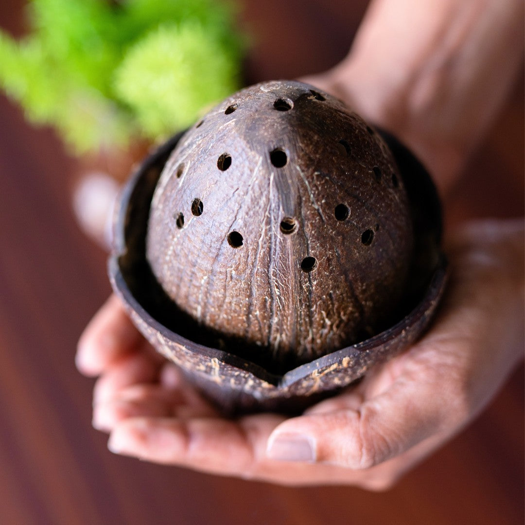 Thenga Coconut Shell Dhoop Batti Stand | Wooden Incense Holder (Set of 1)