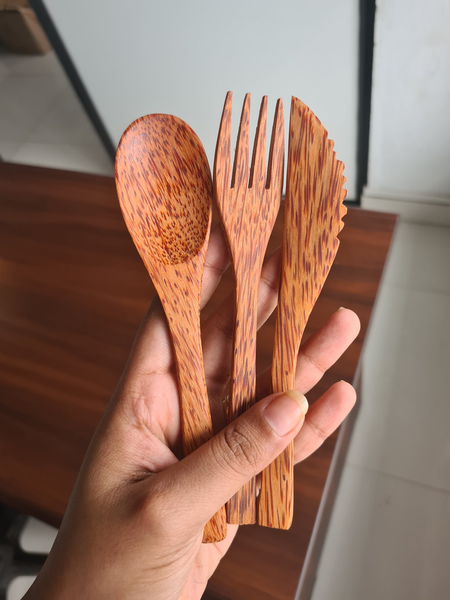 Thenga coconut wood cutlery - Set of spoon, fork and knife